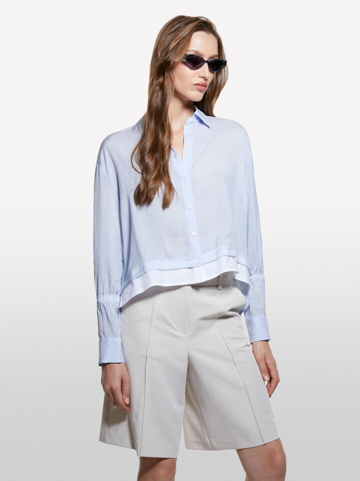 Camicia cropped azzurra a righe - camicie da donna - Azzurro | Sisley image number 3